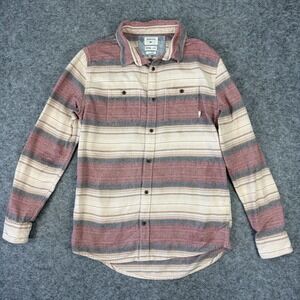 Quiksilver Striped Flannel Shirt Mens Small Regular Fit Long Sleeve Red Tan